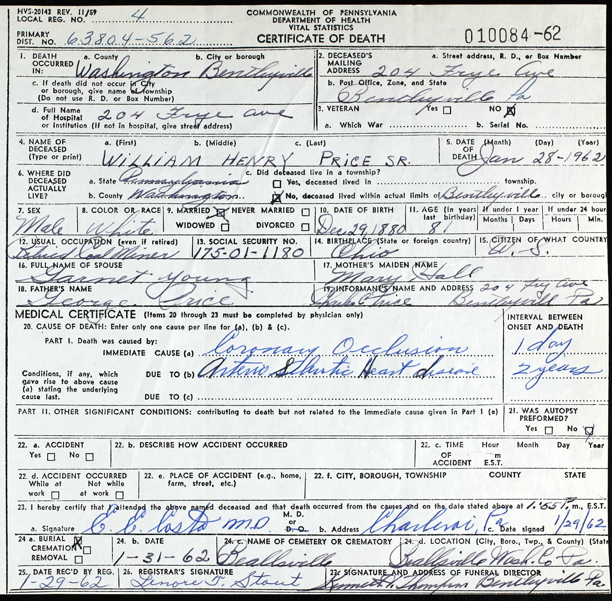death certificate